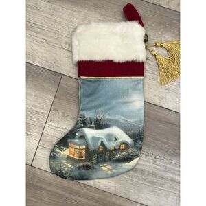 Thomas Kincaid Holiday Stocking Cozy Cabin Snow Evergreen‎ Trees
